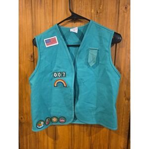 Girl Scout Cotton Blend Vest With Patches Pins and Medals 2000s